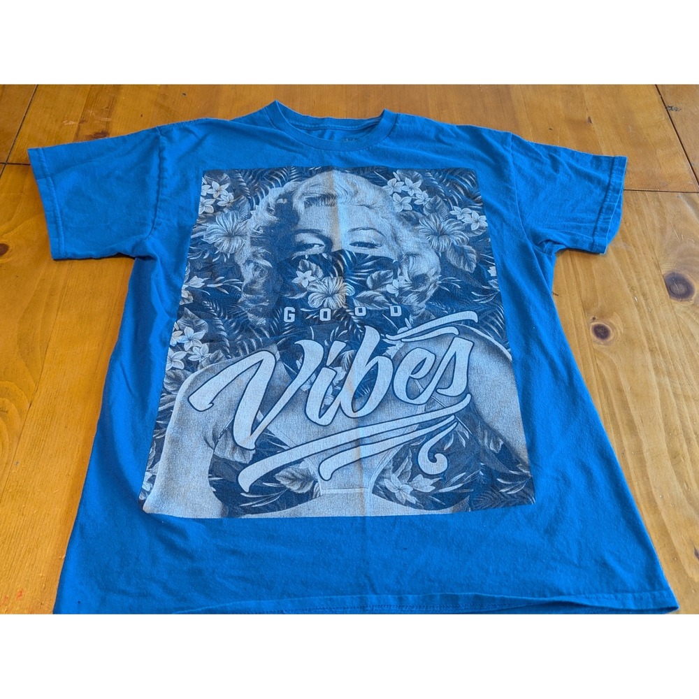 Vintage‎ Popular Poison Marilyn Monroe Good Vibes Graphic T-Shirt Blue Mens M